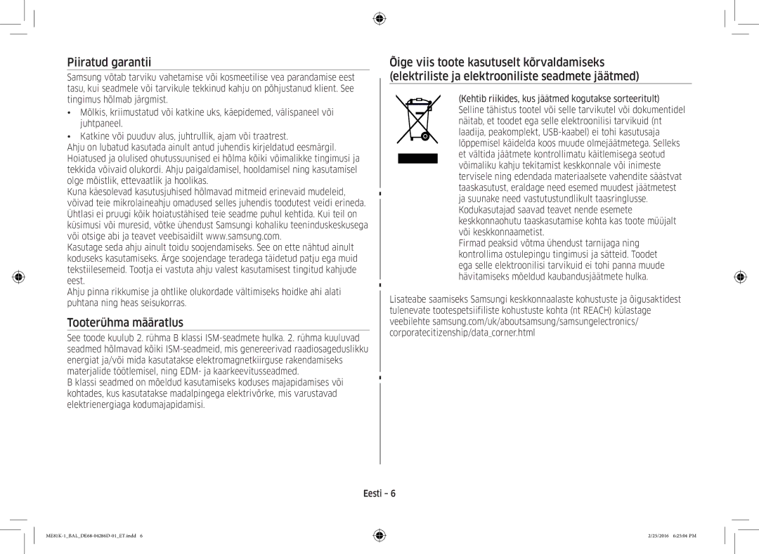 Samsung ME81K-1/BAL manual Piiratud garantii, Tooterühma määratlus 