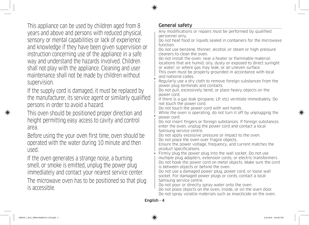 Samsung ME81K-1/BAL manual General safety 