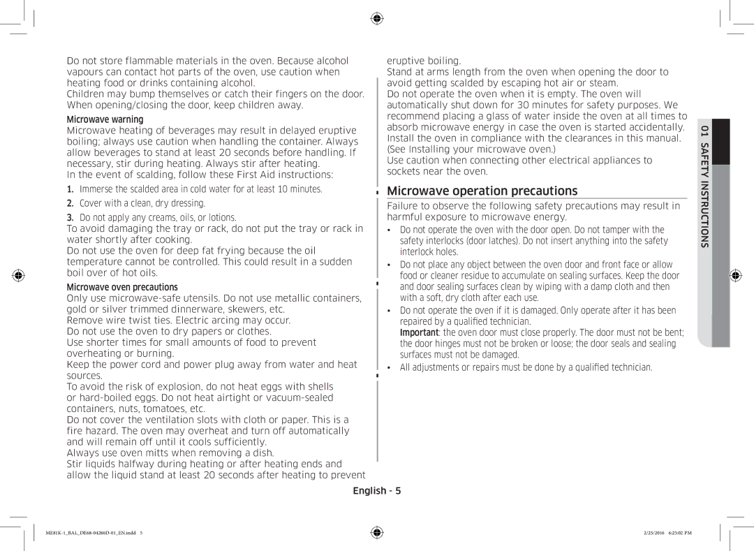 Samsung ME81K-1/BAL manual Microwave operation precautions 