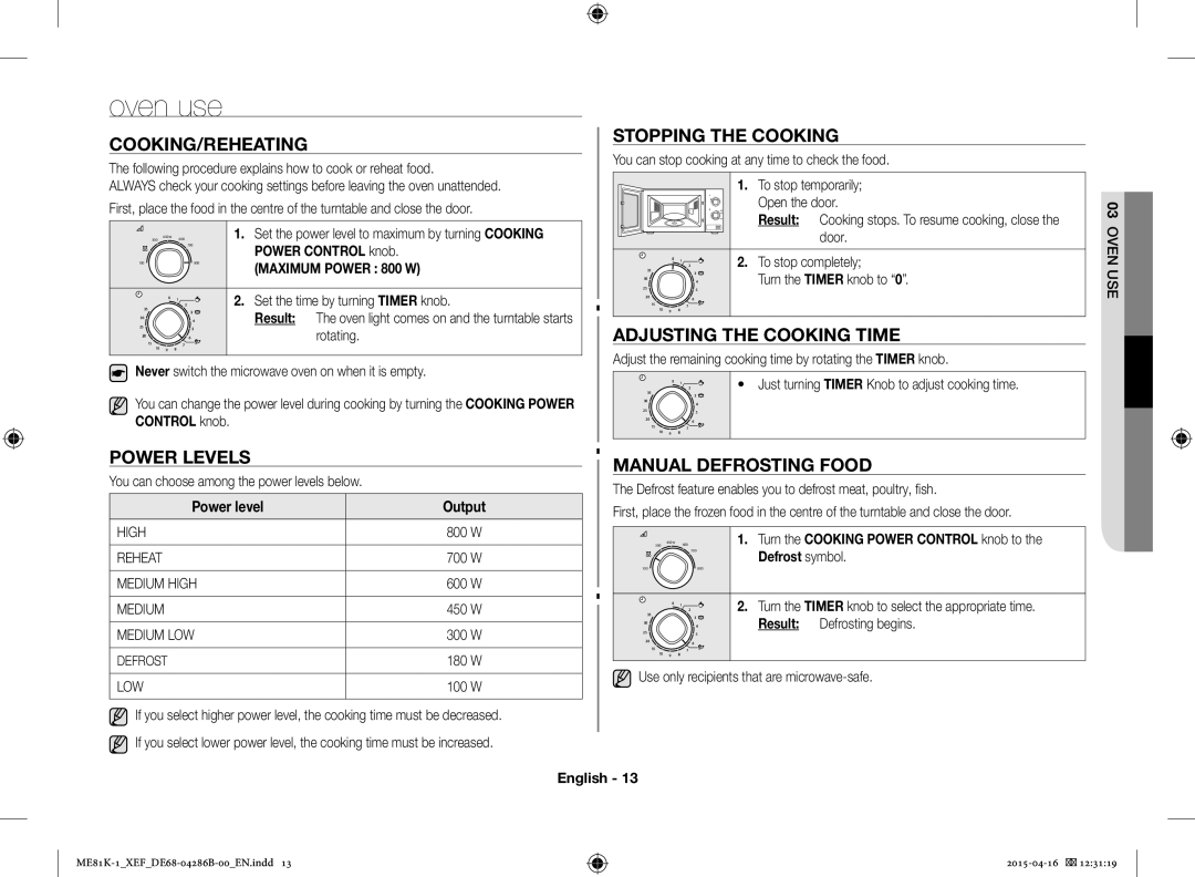 Samsung ME81K-1/XEF, ME81KB-1/XEF manual Oven use 