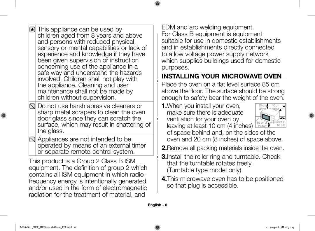 Samsung ME81KB-1/XEF, ME81K-1/XEF manual Installing Your Microwave Oven 