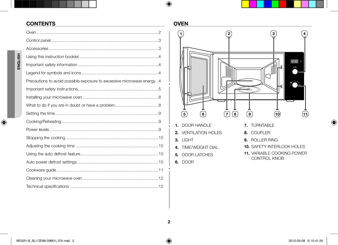 Samsung ME82V-B/SLI, ME82V-WW/SLI manual Contents, Oven 