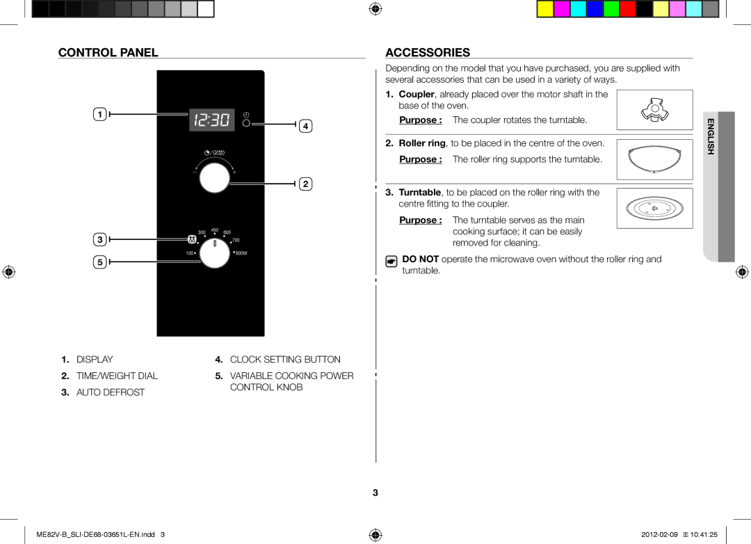 Samsung ME82V-WW/SLI, ME82V-B/SLI manual Control Panel, Accessories 