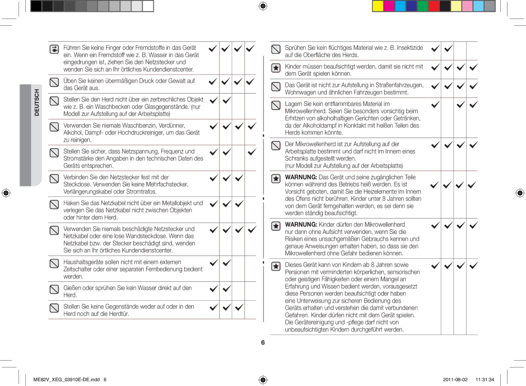 Samsung ME82V-B/XEG, ME82V-SS/XEG, ME82V-WW/XEG, ME82V-WW/XEN manual Deutsch 