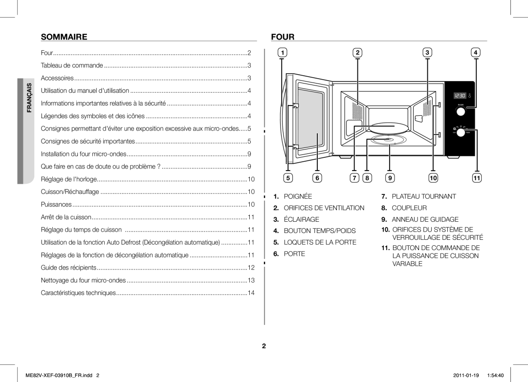 Samsung ME82V-SX/XEF manual Sommaire Four, Français 