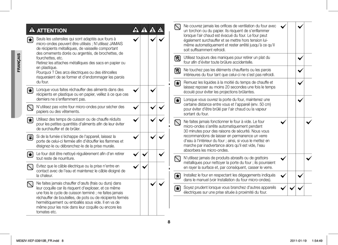 Samsung ME82V-SX/XEF manual Français 