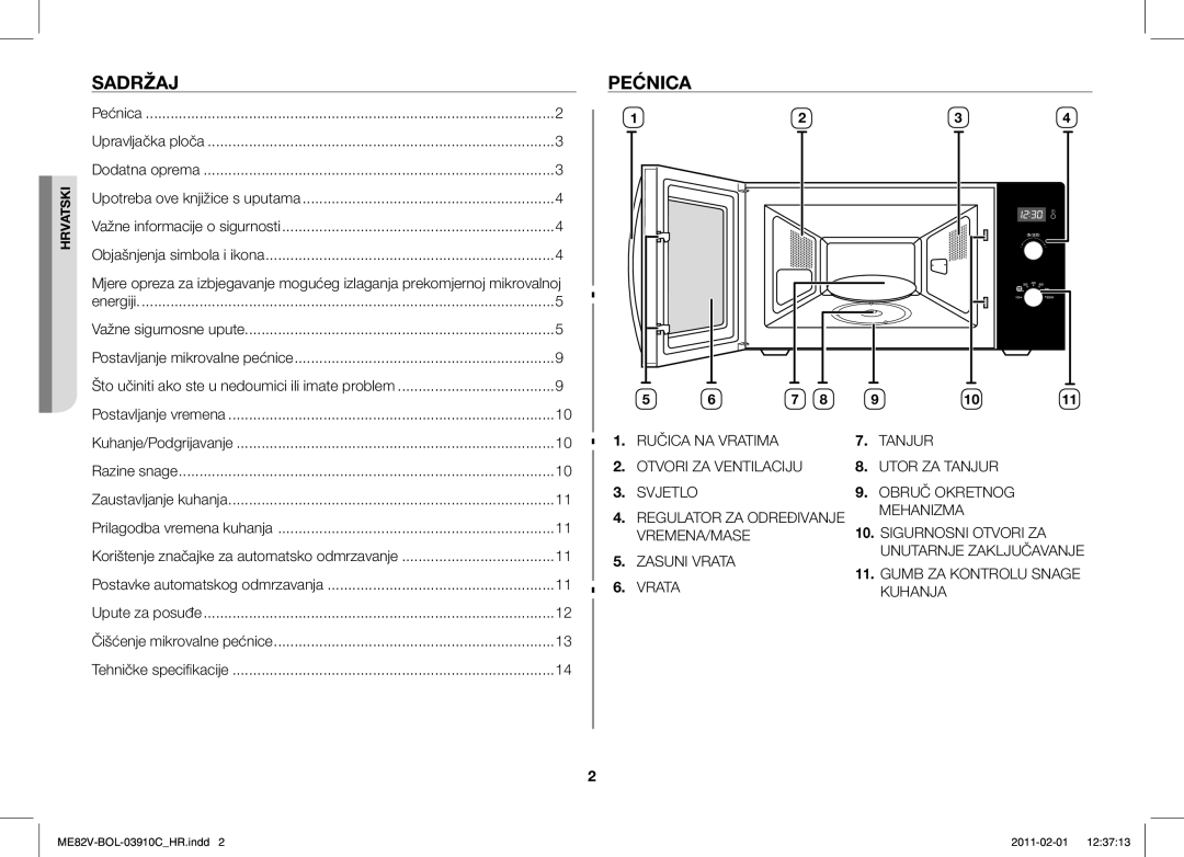 Samsung ME82V-WW/BOL, ME82V-B/BOL manual Sadržaj, Pećnica 