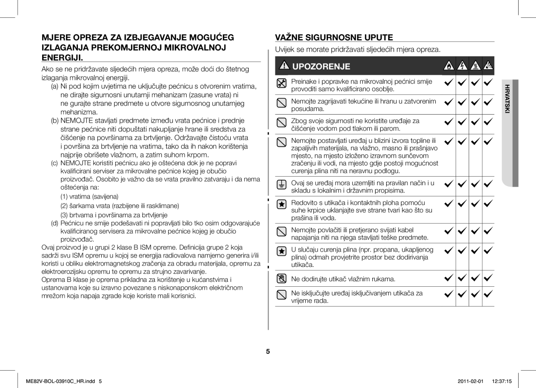 Samsung ME82V-B/BOL, ME82V-WW/BOL manual Energiji, Posudama, Plina odmah provjetrite prostor bez dodirivanja 