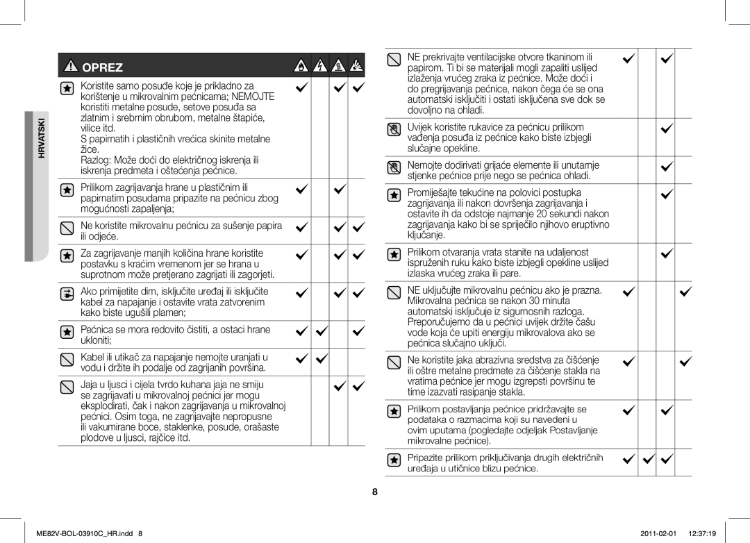 Samsung ME82V-WW/BOL, ME82V-B/BOL manual Oprez 