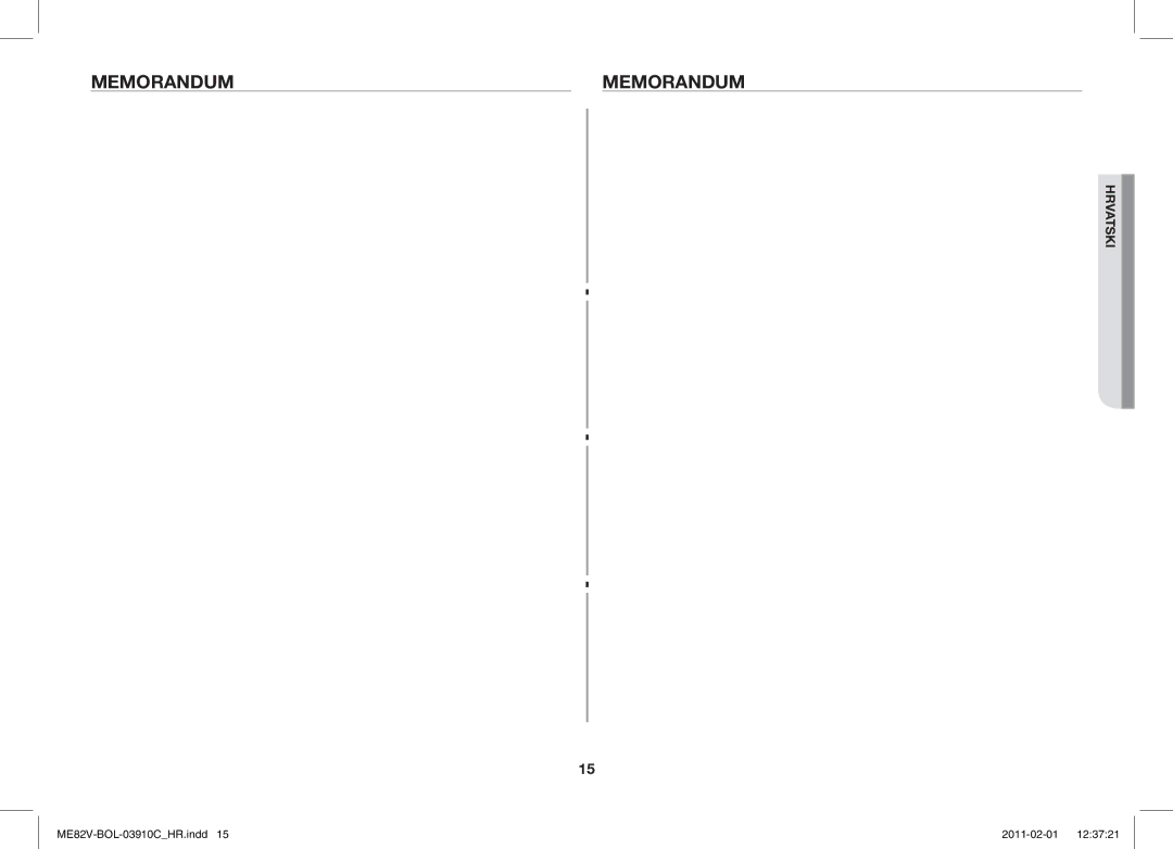 Samsung ME82V-B/BOL, ME82V-WW/BOL manual Memorandum 