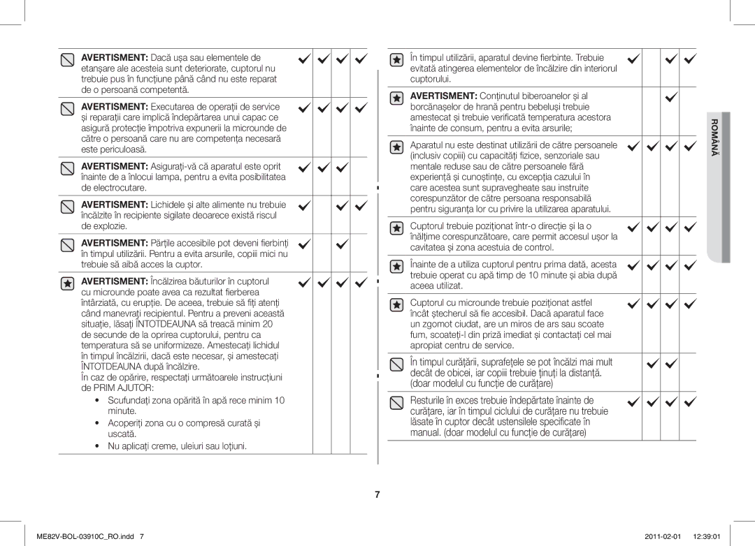 Samsung ME82V-B/BOL, ME82V-WW/BOL manual Română 