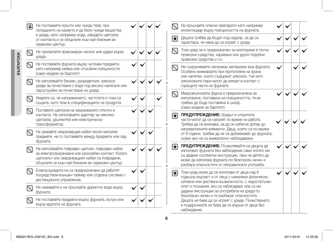 Samsung ME82V-WW/BOL, ME82V-B/BOL manual Само модели за барплот, Поддръжката не бива да се върши от деца без наблюдение 