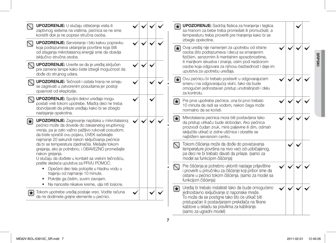 Samsung ME82V-B/BOL, ME82V-WW/BOL manual Srpski 