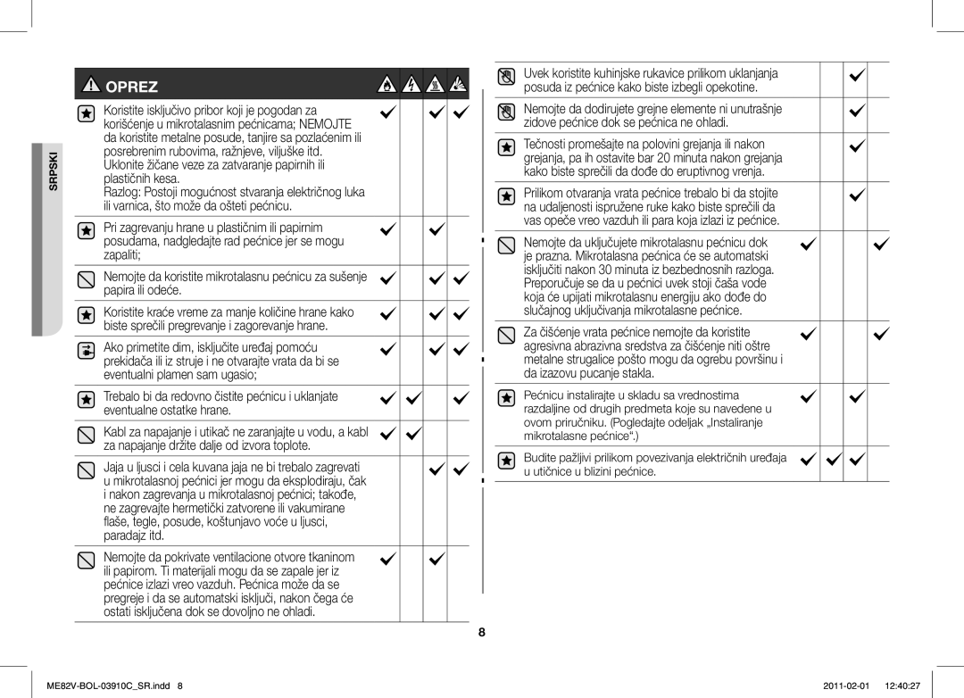 Samsung ME82V-WW/BOL, ME82V-B/BOL manual Oprez 