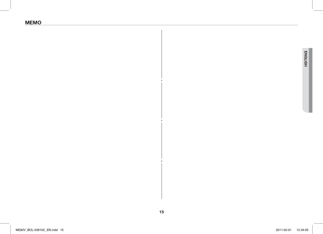 Samsung ME82V-B/BOL, ME82V-WW/BOL manual Memo 