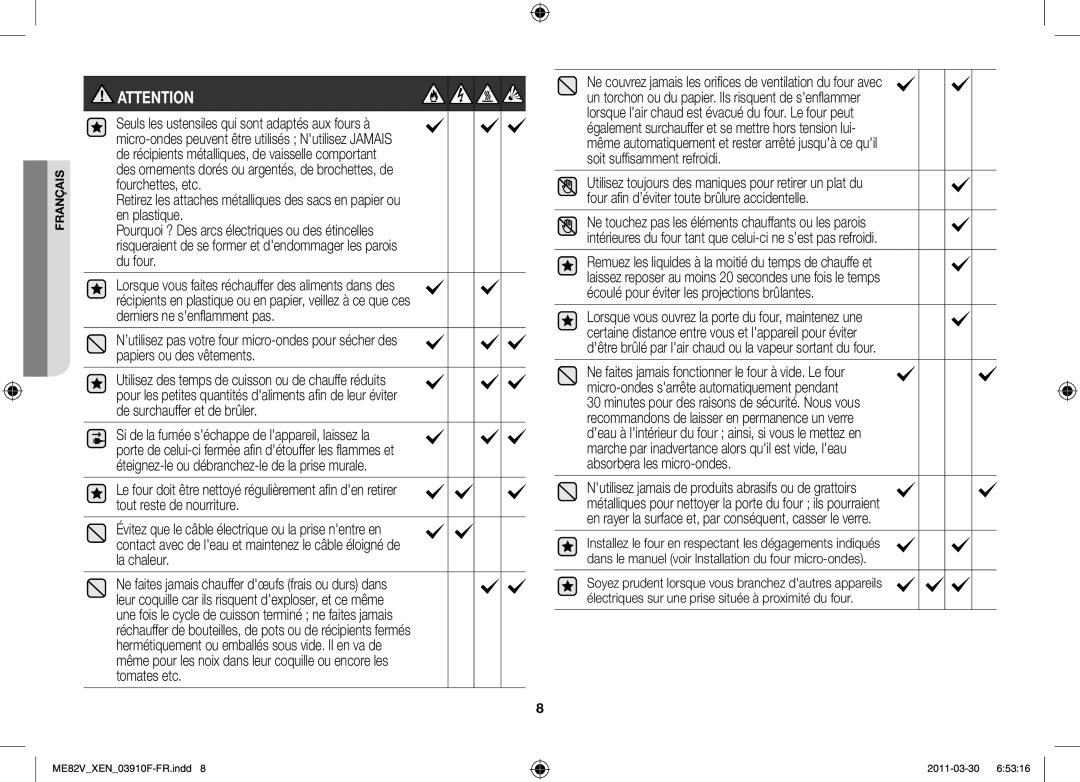 Samsung ME82V-WW/XEN manual Français 