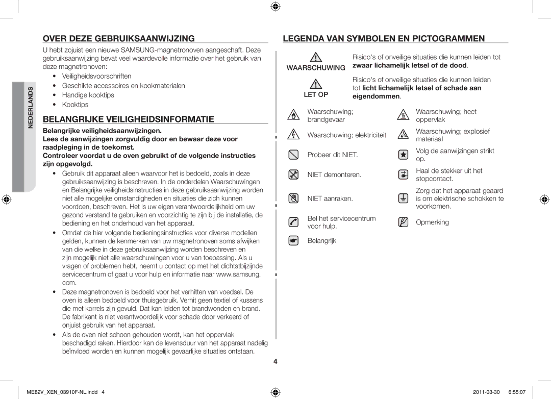 Samsung ME82V-WW/XEN manual Over deze gebruiksaanwijzing, Belangrijke veiligheidsinformatie 