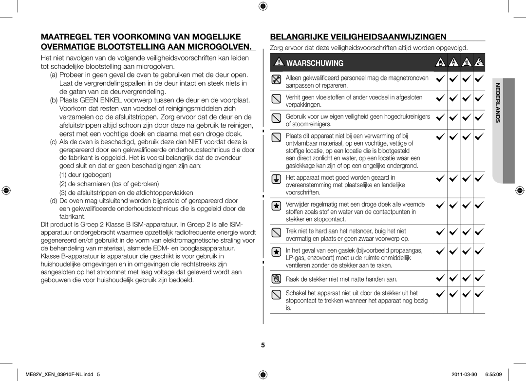 Samsung ME82V-WW/XEN manual Waarschuwing, De gaten van de deurvergrendeling 