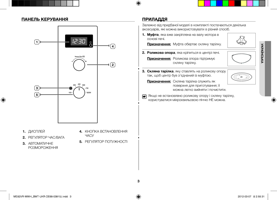 Samsung ME82VR-WWH/BWT manual Панель Керування, Приладдя 