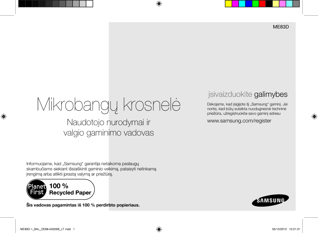 Samsung ME83D-1/BAL manual Mikrobangų krosnelė, Naudotojo nurodymai ir valgio gaminimo vadovas 