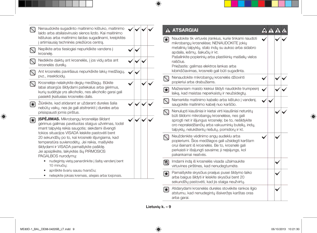 Samsung ME83D-1/BAL manual Atsargiai, Jei apsiplikėte, laikykitės šių Pirmosios Pagalbos nurodymų 