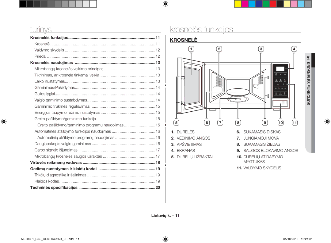 Samsung ME83D-1/BAL Krosnelė Valdymo skydelis Priedai, Trikčių diagnostika ir šalinimas Klaidos kodas, Krosnelės funkcijos 