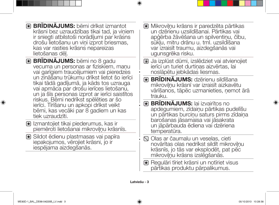 Samsung ME83D-1/BAL manual Un jāpārbauda ēdiena vai dzēriena temperatūra 