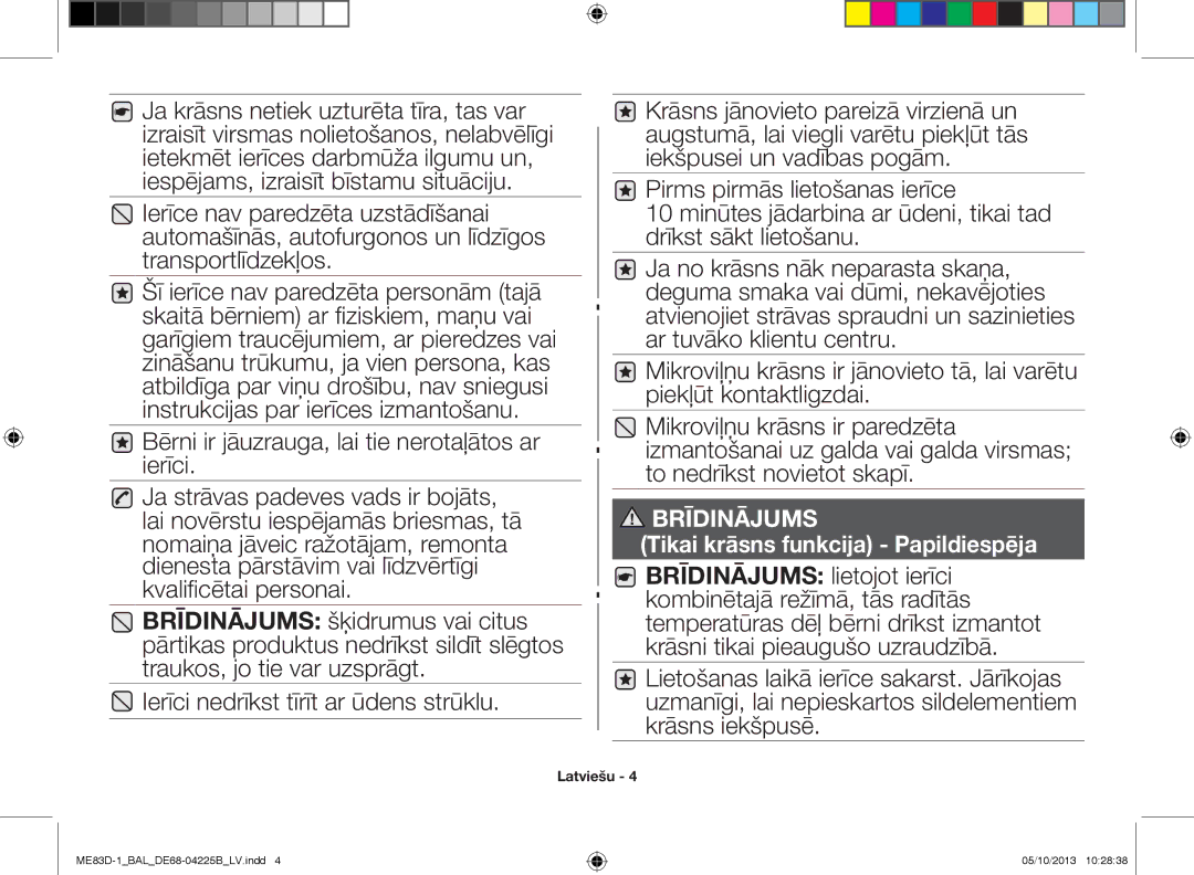 Samsung ME83D-1/BAL manual Tikai krāsns funkcija Papildiespēja 