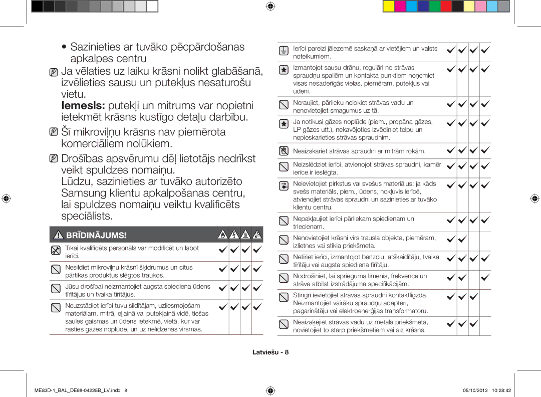 Samsung ME83D-1/BAL manual Brīdinājums 