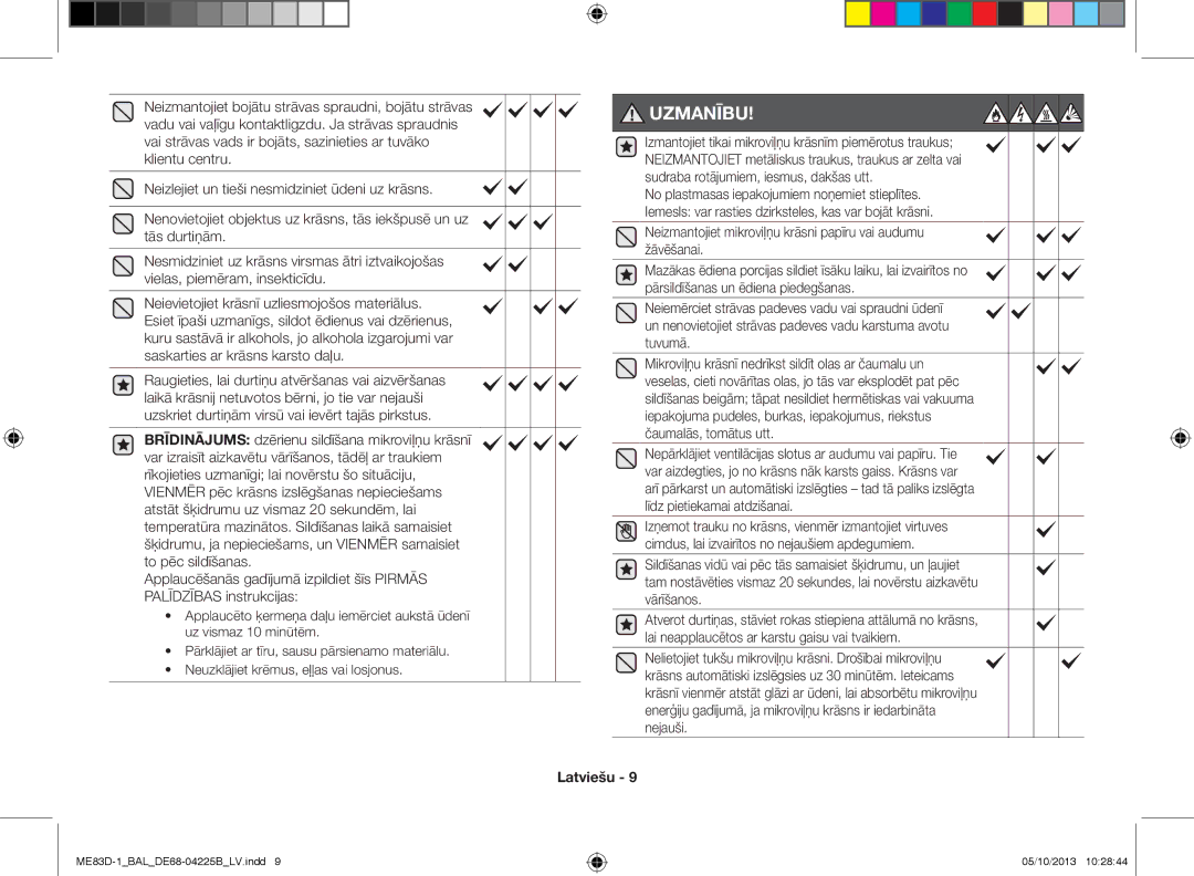 Samsung ME83D-1/BAL manual Uzmanību 