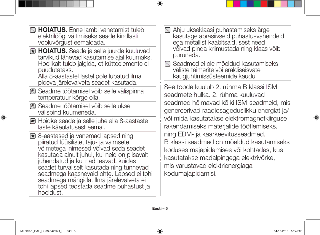 Samsung ME83D-1/BAL manual Eesti 