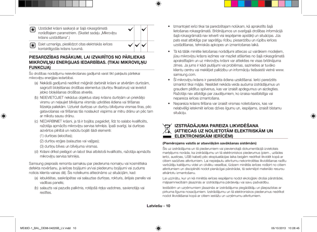 Samsung ME83D-1/BAL manual Piemērojams valstīs ar atsevišķām savākšanas sistēmām 