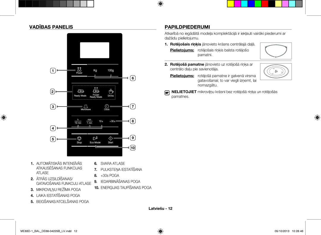 Samsung ME83D-1/BAL manual Vadības panelis Papildpiederumi, +30s Poga 