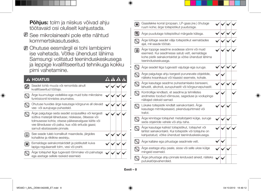 Samsung ME83D-1/BAL manual Hoiatus 