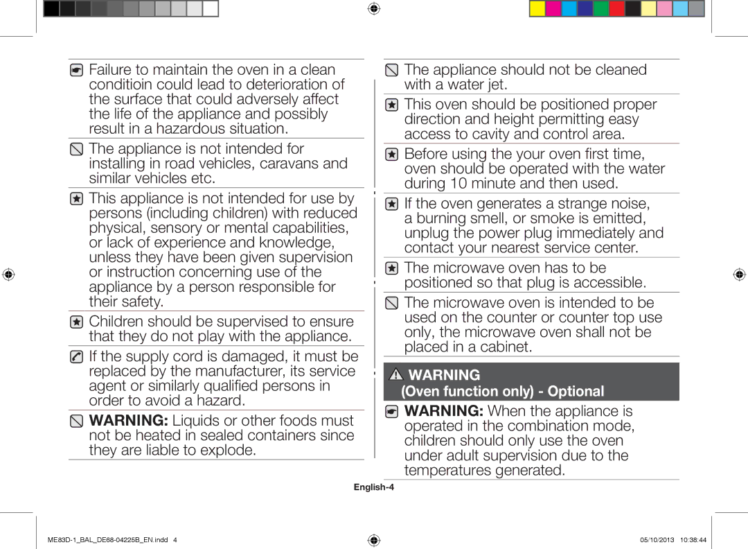 Samsung ME83D-1/BAL manual Oven function only Optional, English-4 