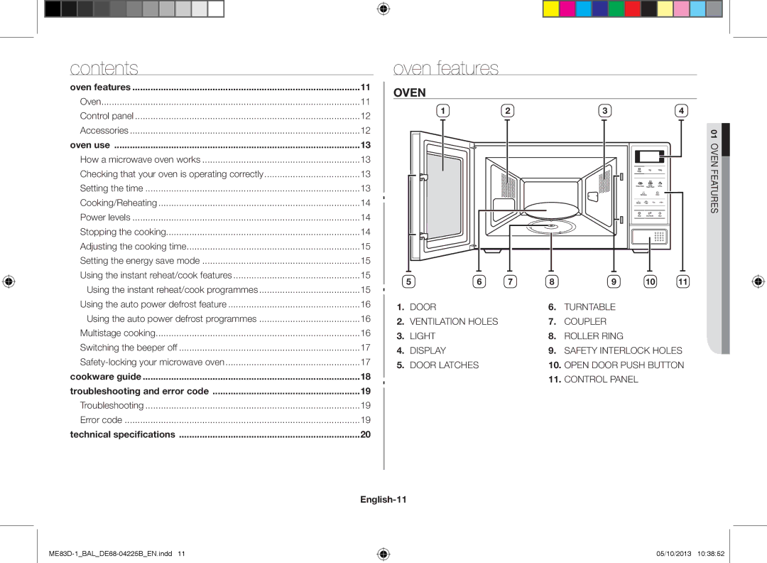 Samsung ME83D-1/BAL manual Oven features, English-11 