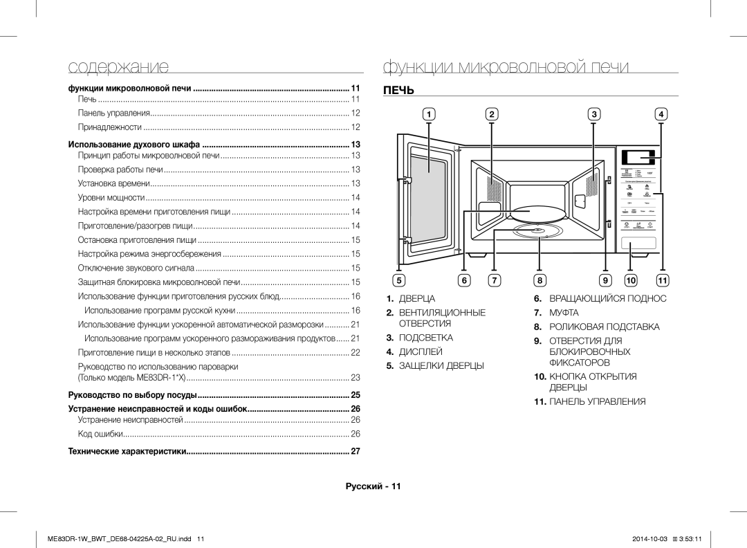 Samsung ME83DR-1W/BWT, ME83DR-1/BWT manual Функции микроволновой печи, Печь, Дверца, Руководство по использованию пароварки 