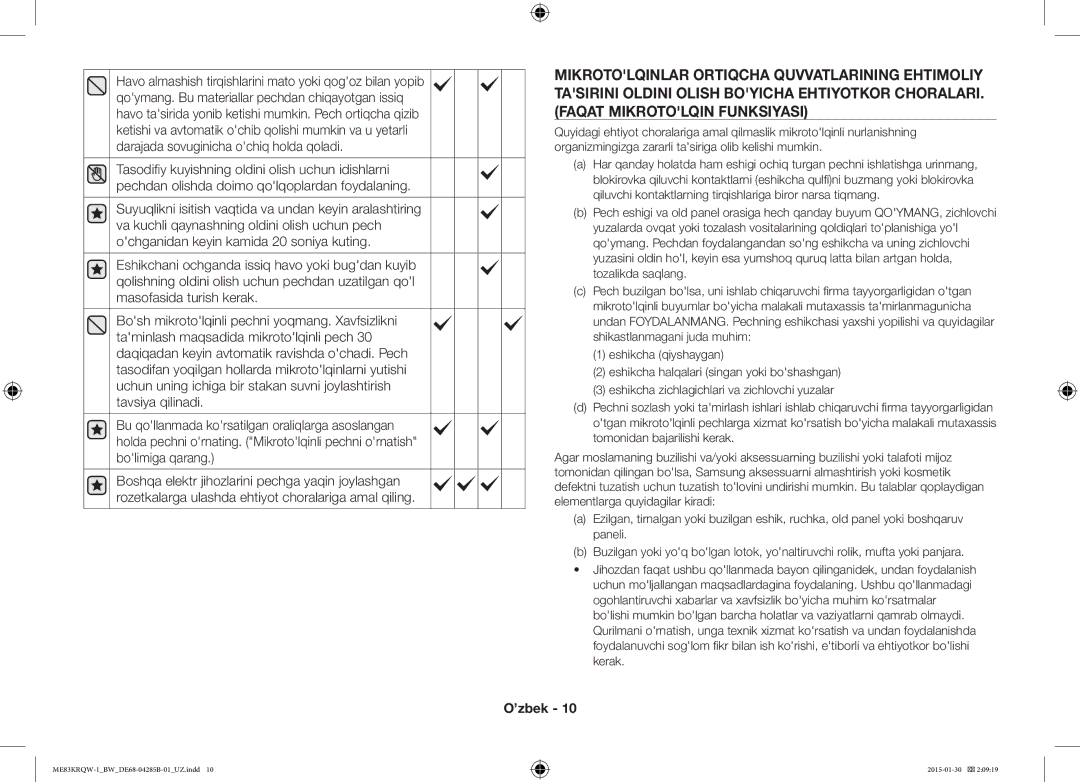 Samsung ME83DRQW-1/BW manual ’zbek 