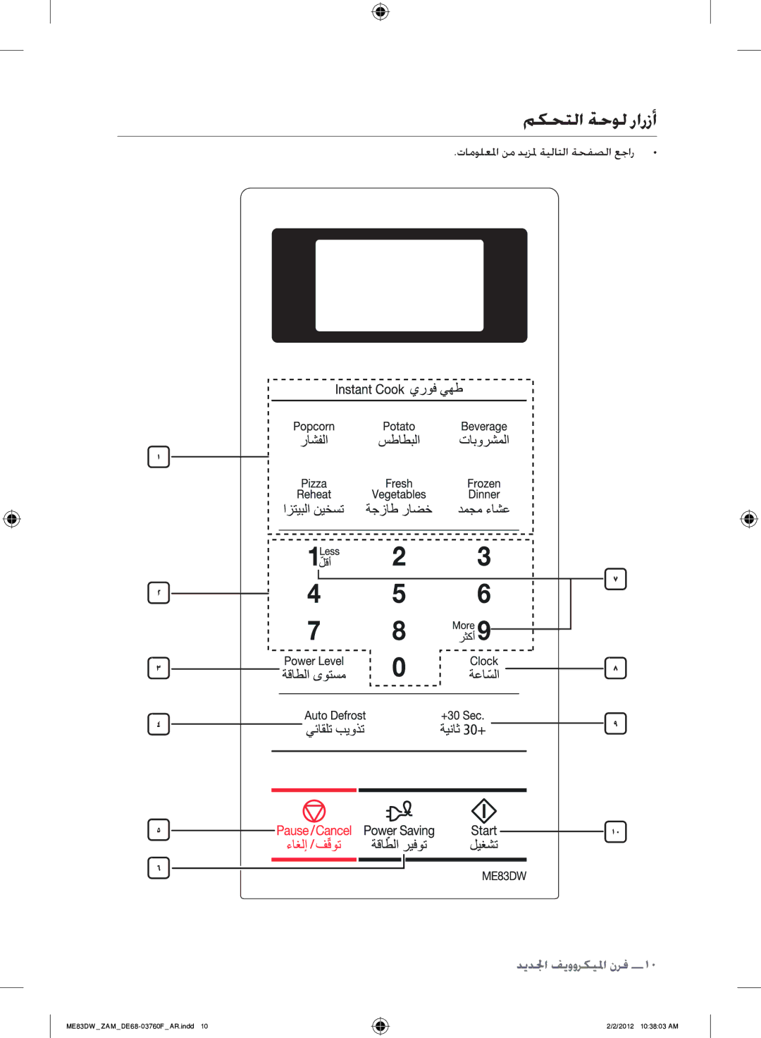 Samsung ME83DW/ZAM manual مكحتلا ةحول رارزأ 