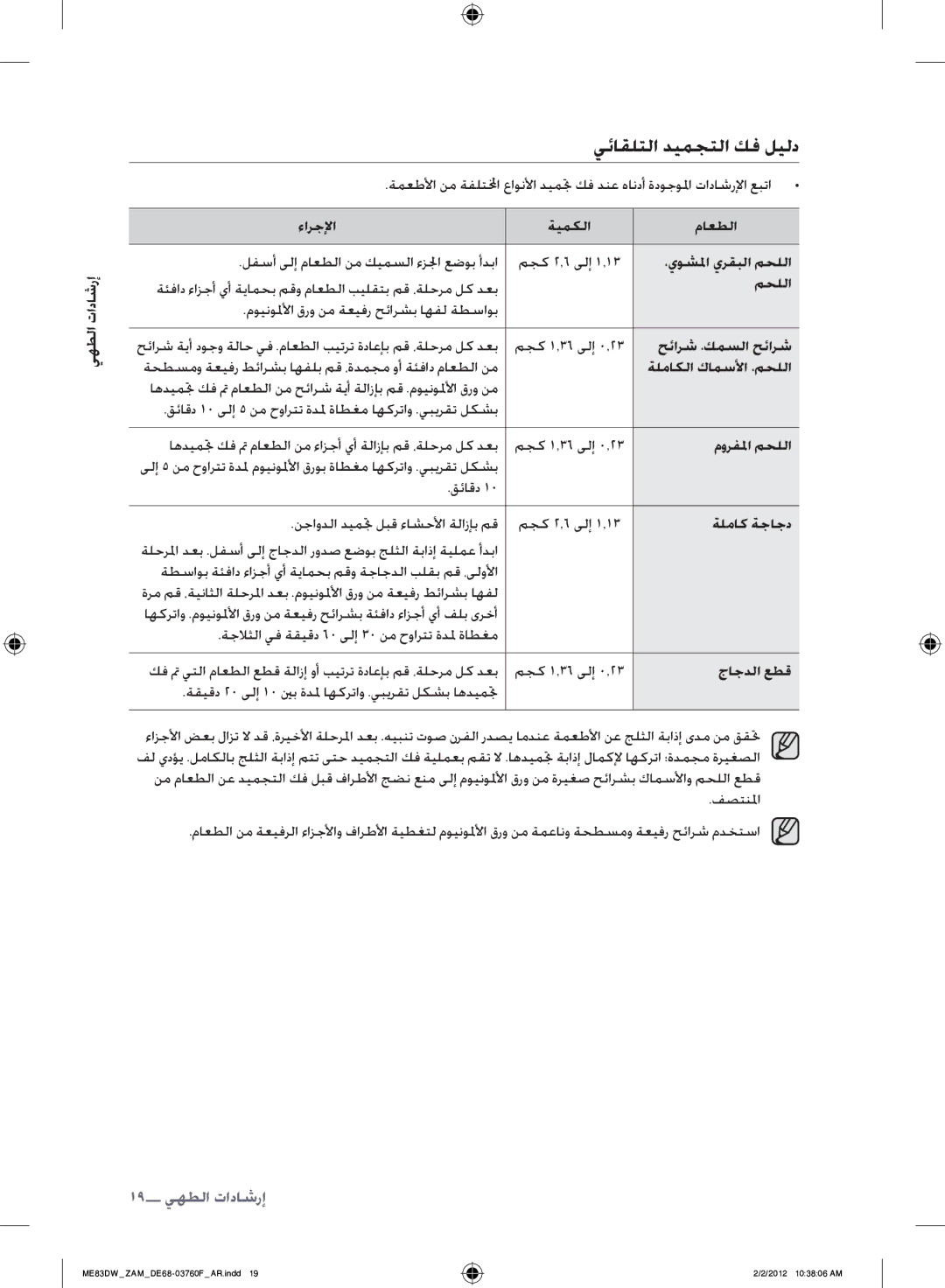 Samsung ME83DW/ZAM manual يئاقلتلا ديمجتلا كف ليلد 