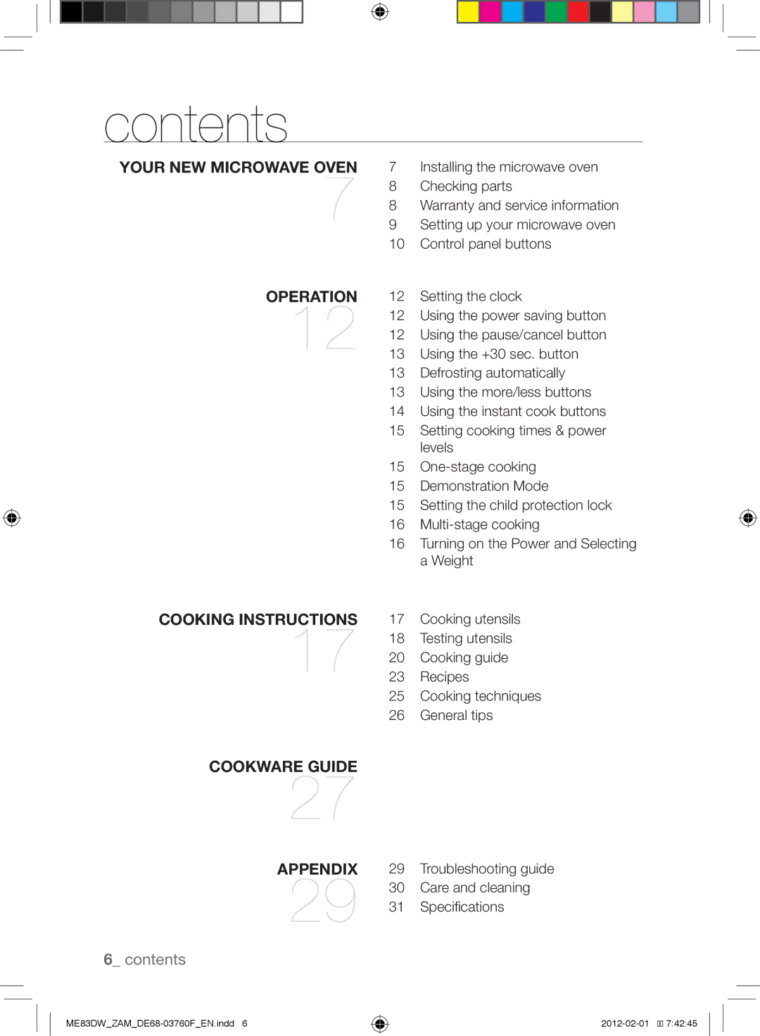 Samsung ME83DW/ZAM manual Contents 