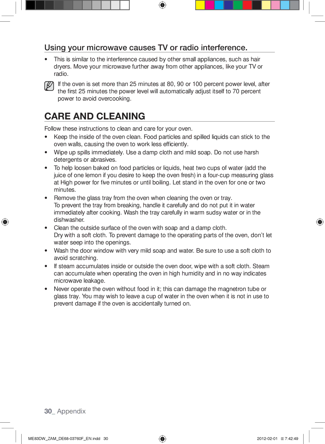 Samsung ME83DW/ZAM manual Care and cleaning, Using your microwave causes TV or radio interference 