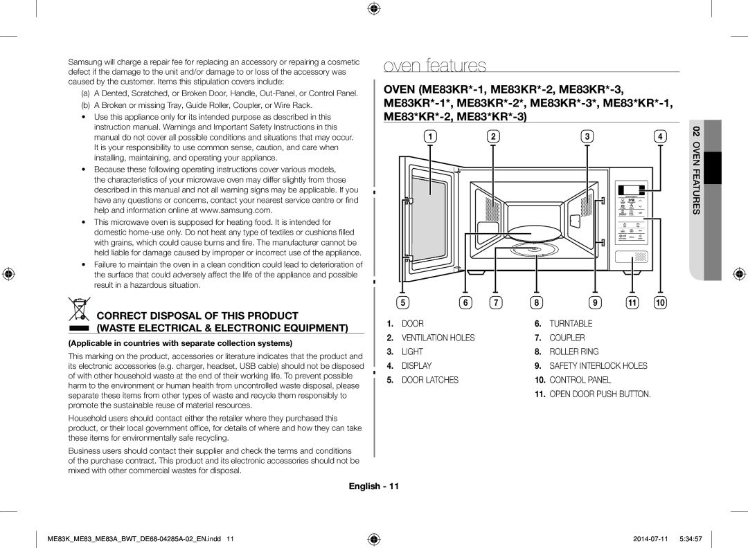 Samsung ME83KRW-1/BW, ME83KRW-2X/BW, ME83MRTS/BW Oven features, Broken or missing Tray, Guide Roller, Coupler, or Wire Rack 