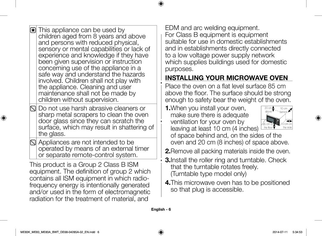 Samsung ME83KRS-2/BW, ME83KRW-1/BW, ME83KRW-2X/BW, ME83KRS-3/BW, ME83MRTS/BW, ME83KRS-1/BW manual Installing Your Microwave Oven 