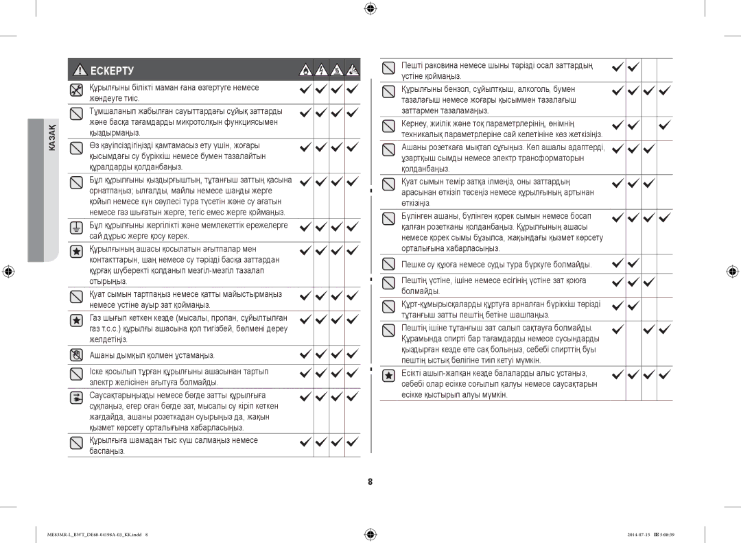 Samsung ME83MR-L/BWT manual Ескерту 