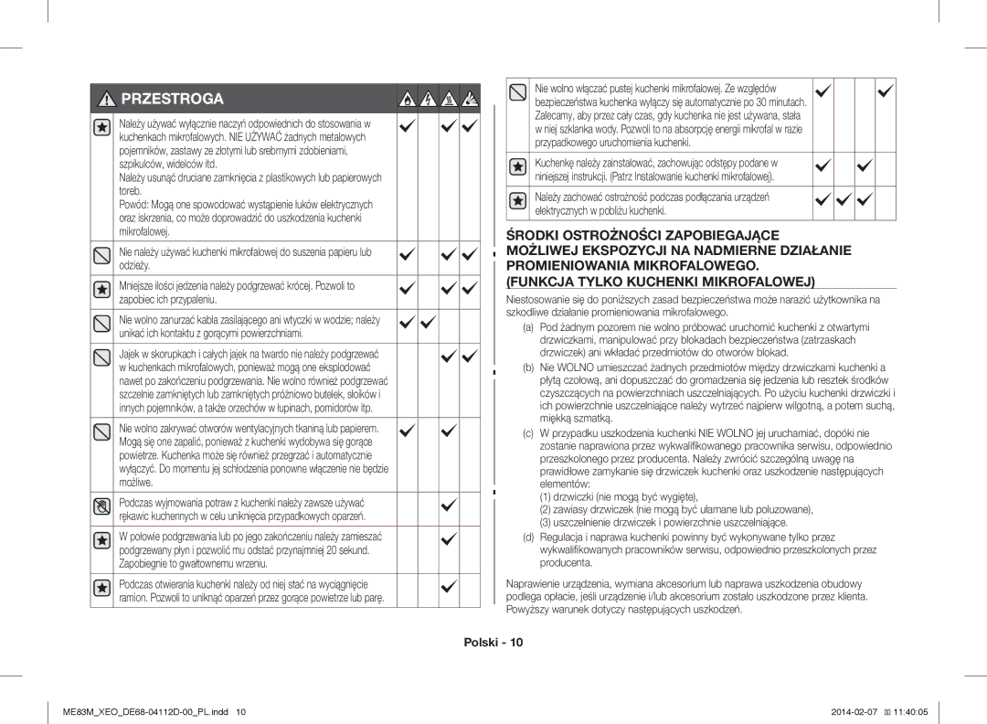 Samsung ME83M/XEO manual Przestroga 