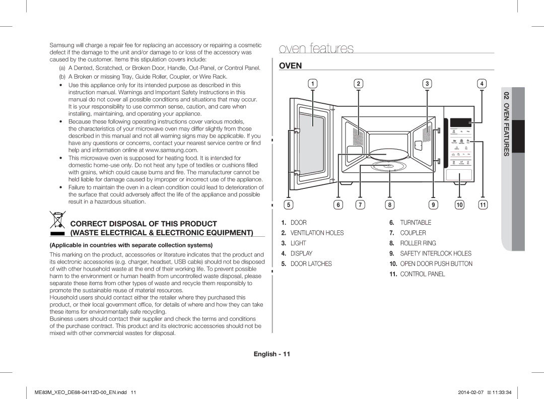 Samsung ME83M/XEO manual Oven features 