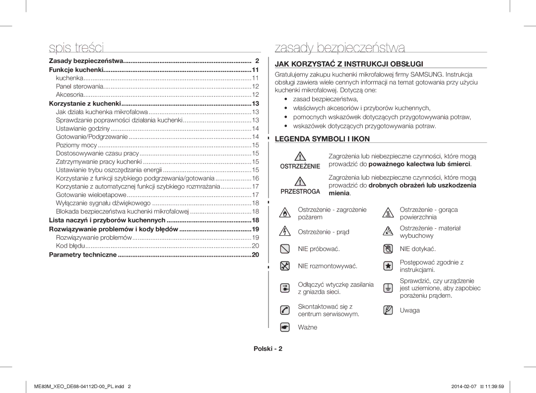 Samsung ME83M/XEO manual Zasady bezpieczeństwa, Polski 