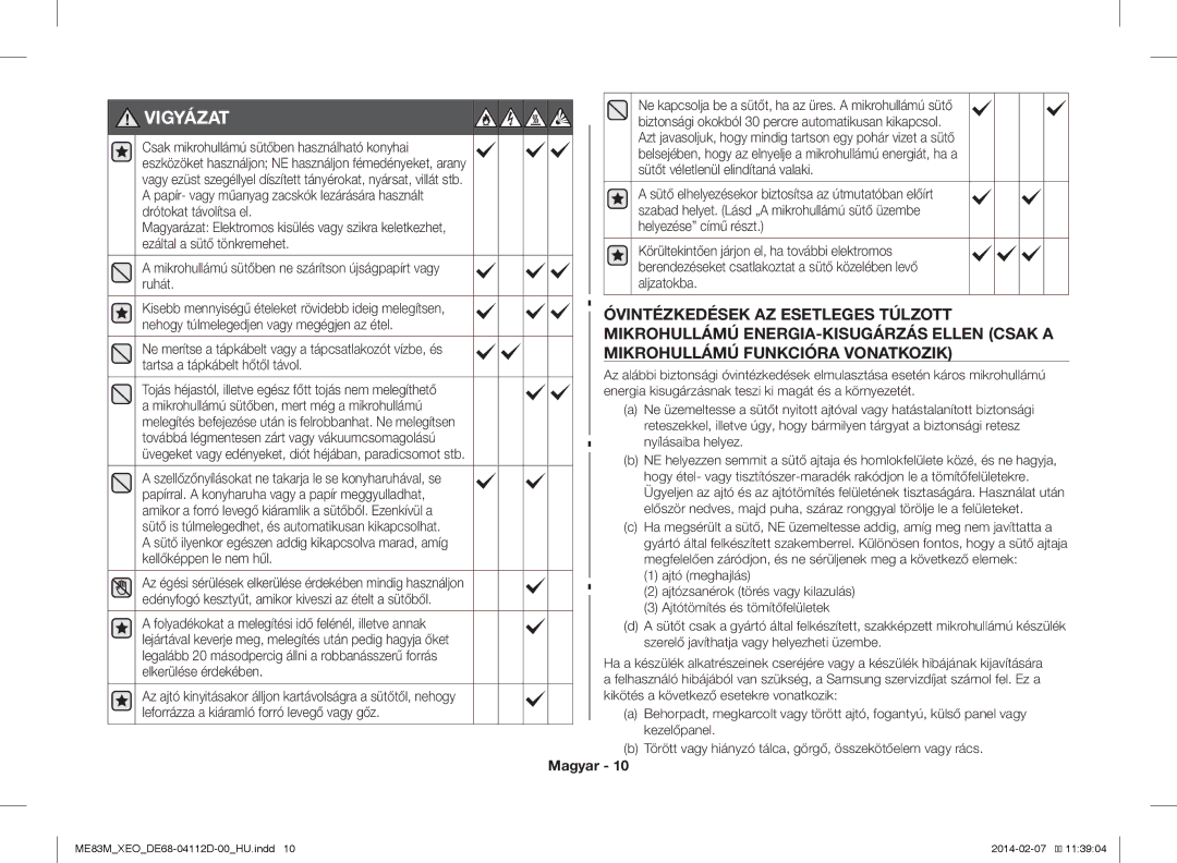 Samsung ME83M/XEO manual Vigyázat 