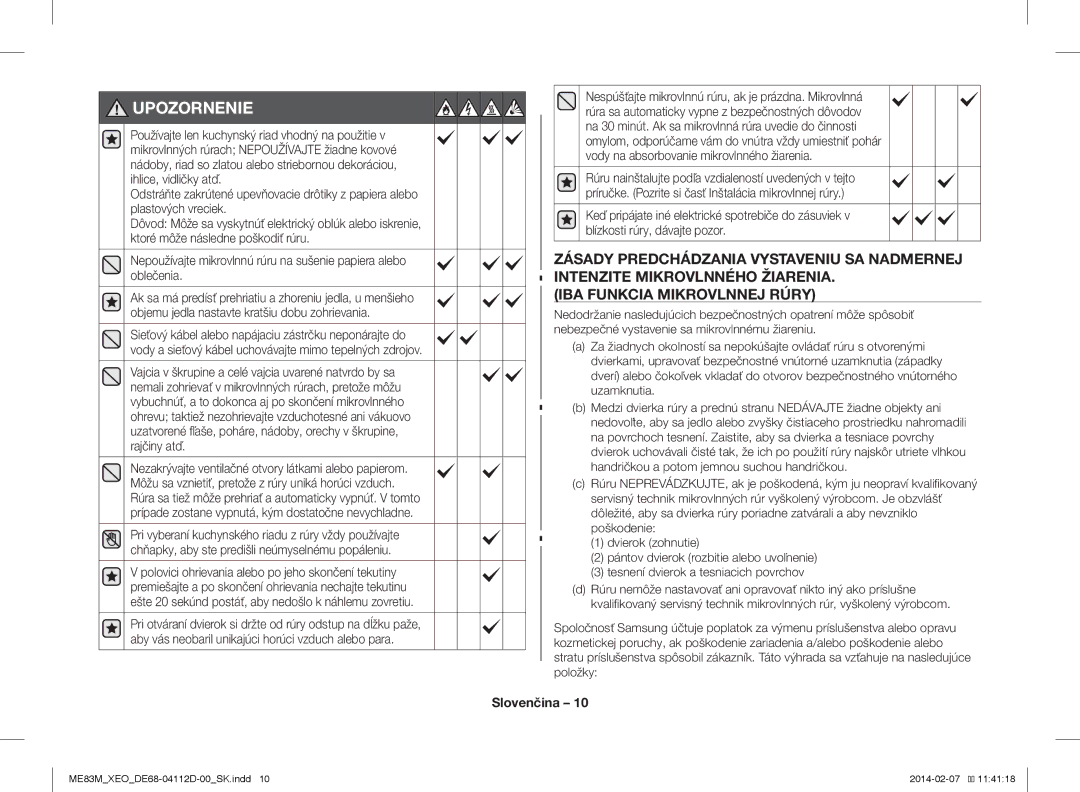 Samsung ME83M/XEO manual Upozornenie 